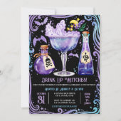 Cocktails en kostuums heks Halloween Party Kaart (Voorkant)