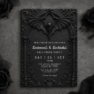 Cocktails en Kostuums Zwarte Vleermuis Halloween F Kaart