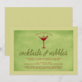 Cocktails en Nibbles Red Green Holiday Party Kaart (Voorkant / Achterkant)