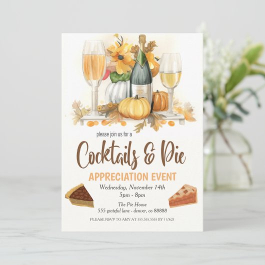 Cocktails en Pie Appreciation Uitnodiging (Staand voorkant)