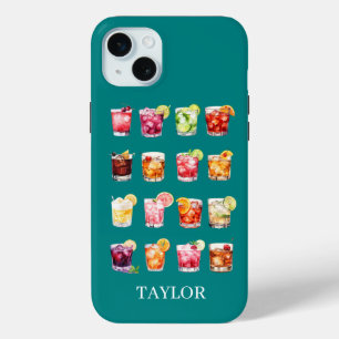 Cocktails Galore Met Monogram iPhone 15 Mini Hoesje