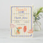 Cocktails geel gestreept Vrijgezellenfeest Kaart (Staand voorkant)