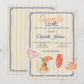 Cocktails geel gestreept Vrijgezellenfeest Kaart (Voorkant / Achterkant)