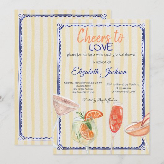 Cocktails geel gestreept Vrijgezellenfeest Kaart (Voorkant / Achterkant)