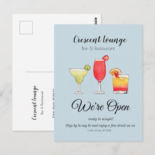 Cocktails Gemengd drink Bar opnieuw openen Briefkaart (Voorkant / Achterkant)