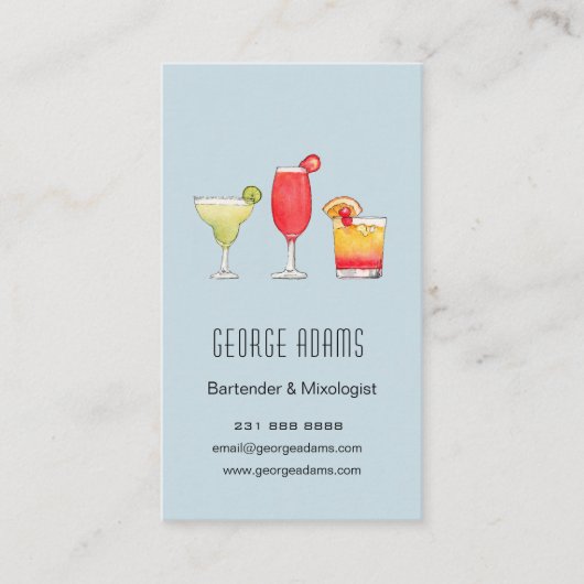 Cocktails Gemengde dranken aquarel bartender Visitekaartje (Voorkant)