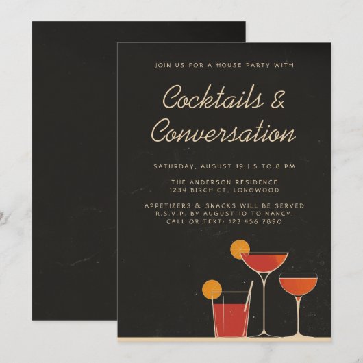 Cocktails & Gesprek Retro Drinken Huis Party Kaart (Voorkant / Achterkant)