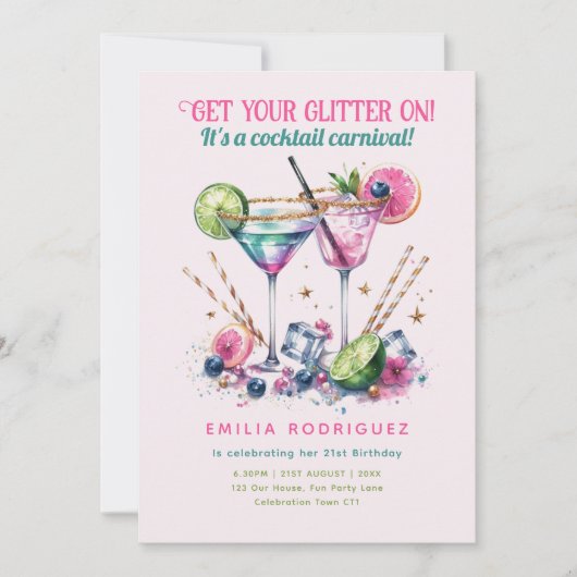 Cocktails Glitter Snoep Carnaval Verjaardag - ELK Kaart (Voorkant)