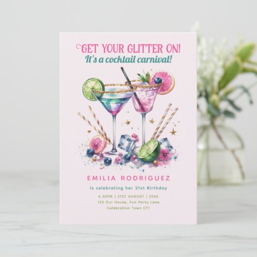 Cocktails Glitter Snoep Carnaval Verjaardag - ELK Kaart (Staand voorkant)