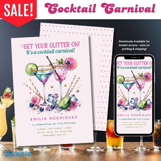 Cocktails Glitter Snoep Carnaval Verjaardag - ELK Kaart