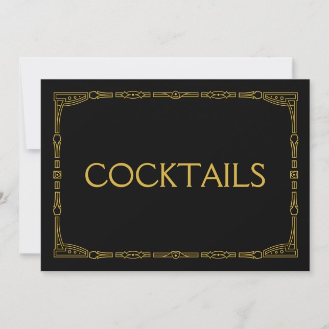 "Cocktails" Gold Art Deco Style Weddenschap (Voorkant)