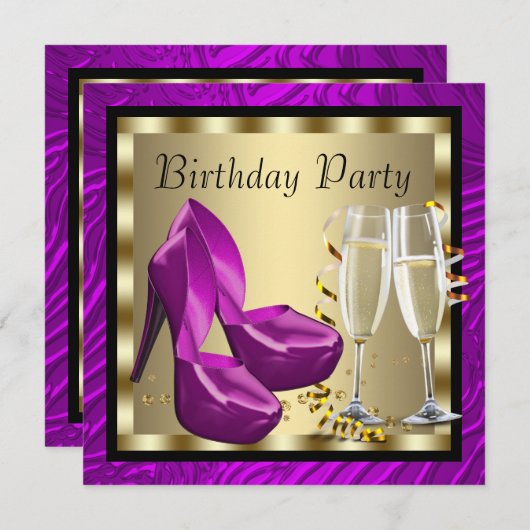 Cocktails High Heel Shoes Paarse Zebra Verjaardag Kaart (Voorkant / Achterkant)