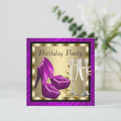 Cocktails High Heel Shoes Paarse Zebra Verjaardag Kaart (Staand voorkant)