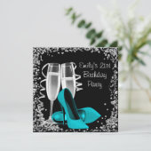 Cocktails High Heels Black en Blauwgroen Birthday Kaart (Staand voorkant)