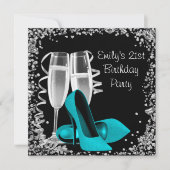 Cocktails High Heels Black en Blauwgroen Birthday Kaart (Voorkant)