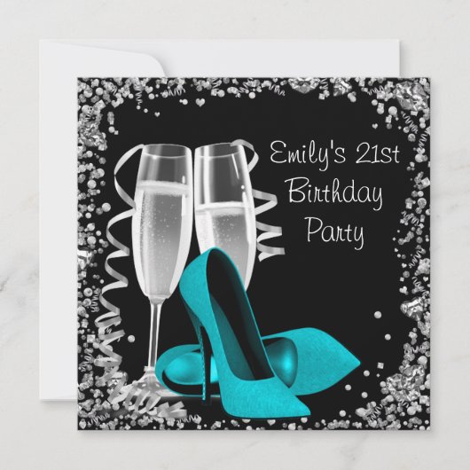 Cocktails High Heels Black en Blauwgroen Birthday Kaart (Voorkant)