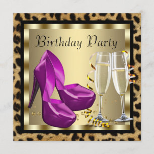 Cocktails High Hiel Shoes Leopard Birthday Party Kaart