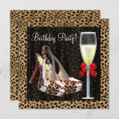 Cocktails High Hiel Shoes Red Leopard Birthday Kaart (Voorkant / Achterkant)