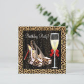 Cocktails High Hiel Shoes Red Leopard Birthday Kaart (Staand voorkant)