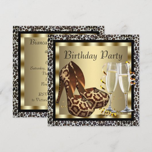 Cocktails Hoge Hakken Dames Luipaard Verjaardag Kaart (Voorkant / Achterkant)
