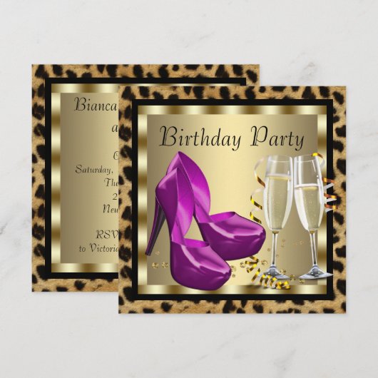 Cocktails Hoge Hakken Luipaard Verjaardagsfeestje Kaart (Voorkant / Achterkant)