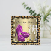 Cocktails Hoge Hakken Luipaard Verjaardagsfeestje Kaart (Staand voorkant)