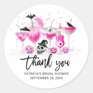 Cocktails in hete roze Halloween bruiloftsfeestje  Ronde Sticker