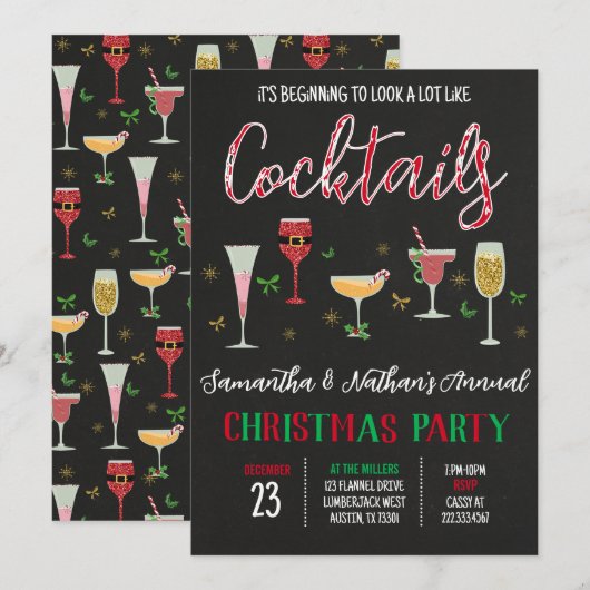 Cocktails kerstfeest kaart (Voorkant / Achterkant)