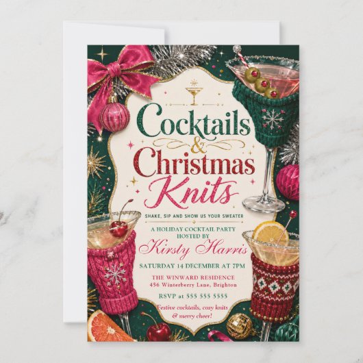 Cocktails & Kersttrui Kerstfeest Kaart (Voorkant)