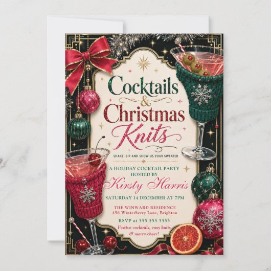 Cocktails & Kersttrui Kerstfeest Kaart (Voorkant)