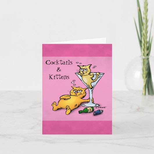 Cocktails & Kittens Blank Inside Pink Note Card Kaart (Voorkant)