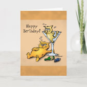 Cocktails & Kittens Cartoon Birthday-kaart Kaart (Voorkant)