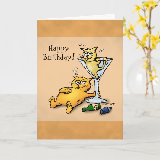 Cocktails & Kittens Cartoon Birthday-kaart Kaart (Gele Bloem)