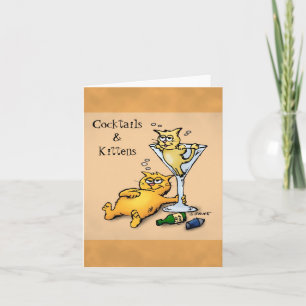Cocktails & Kittens Cartoon Blank binnenin briefka Kaart