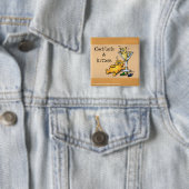 Cocktails & Kittens Gold Cartoon Button (In situ)