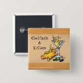 Cocktails & Kittens Gold Cartoon Button (Voorkant /achterkant)