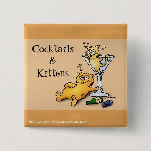 Cocktails & Kittens Gold Cartoon Button (Voorkant)