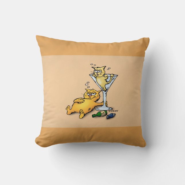 Cocktails & Kittens Gold Cartoon Pillow Kussen (Voorkant)