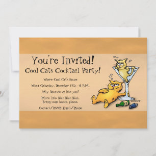 Cocktails & Kittens Gold Cocktail Party Invitation Kaart