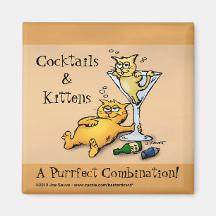 Cocktails & Kittens Gouden Cartoon Magneet