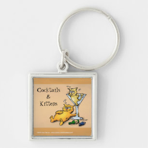 Cocktails & Kittens Gouden Cartoon Sleutelhanger