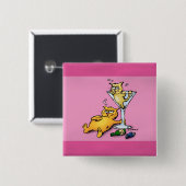 Cocktails & KIttens Roze Cartoon Button (Voorkant /achterkant)