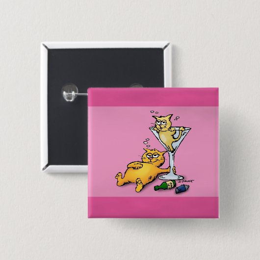 Cocktails & KIttens Roze Cartoon Button (Voorkant /achterkant)