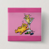 Cocktails & KIttens Roze Cartoon Button (Voorkant)