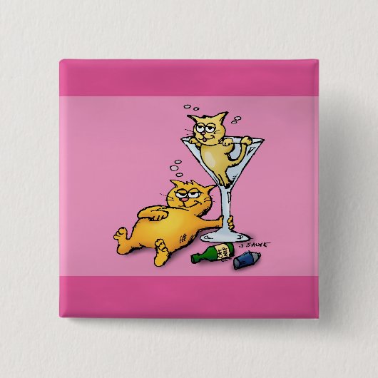Cocktails & KIttens Roze Cartoon Button (Voorkant)