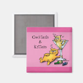 Cocktails & Kittens Roze Cartoon Magnet (Voorkant / Achterkant)