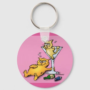 Cocktails & Kittens Roze Cartoon Sleutelhanger
