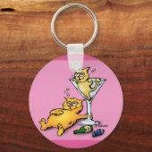 Cocktails & Kittens Roze Cartoon Sleutelhanger (Voorkant)