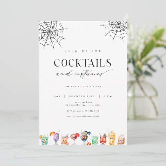 Cocktails & Kostuums Halloween Uitnodiging (Staand voorkant)