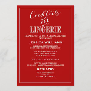 Cocktails & Lingerie Shower-uitnodigingen   Rood Kaart